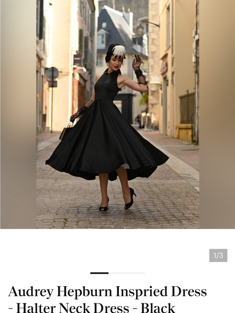 Audrey Hepburn Silk Halter Midi Dress with Collar - Picture 3 of 5
